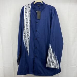 Luc Matton Size X-Large Dashiki Tunic Top Navy Blue Long Sleeve African Tribal